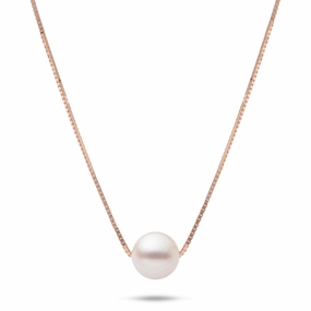 16-18" Adjustable Akoya Pearl Necklace in Rose Gold - 8mm Quiet Grace