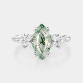 Chic Pulse Marquise Moss Agate Leafy Vintage Engagement Ring - Arbor