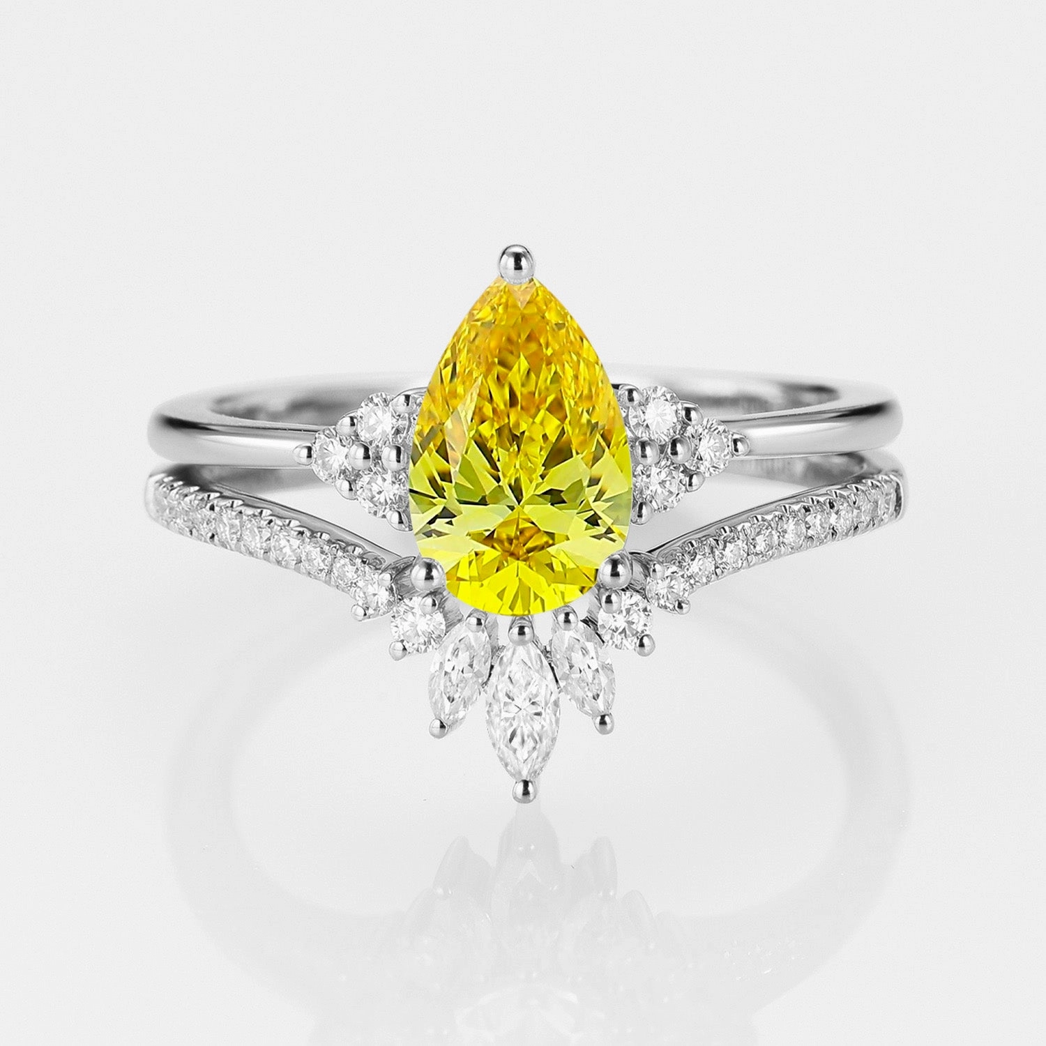 Green product Accessory Product 1.0ct Pear Yellow Lab Grown Diamond Vintage Ring Set 2pcs - Lydia
