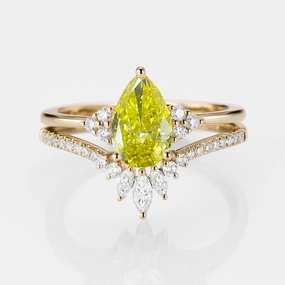 1.0ct Pear Yellow Lab Grown Diamond Vintage Ring Set 2pcs - Lydia Quality Adornment Signature Gift