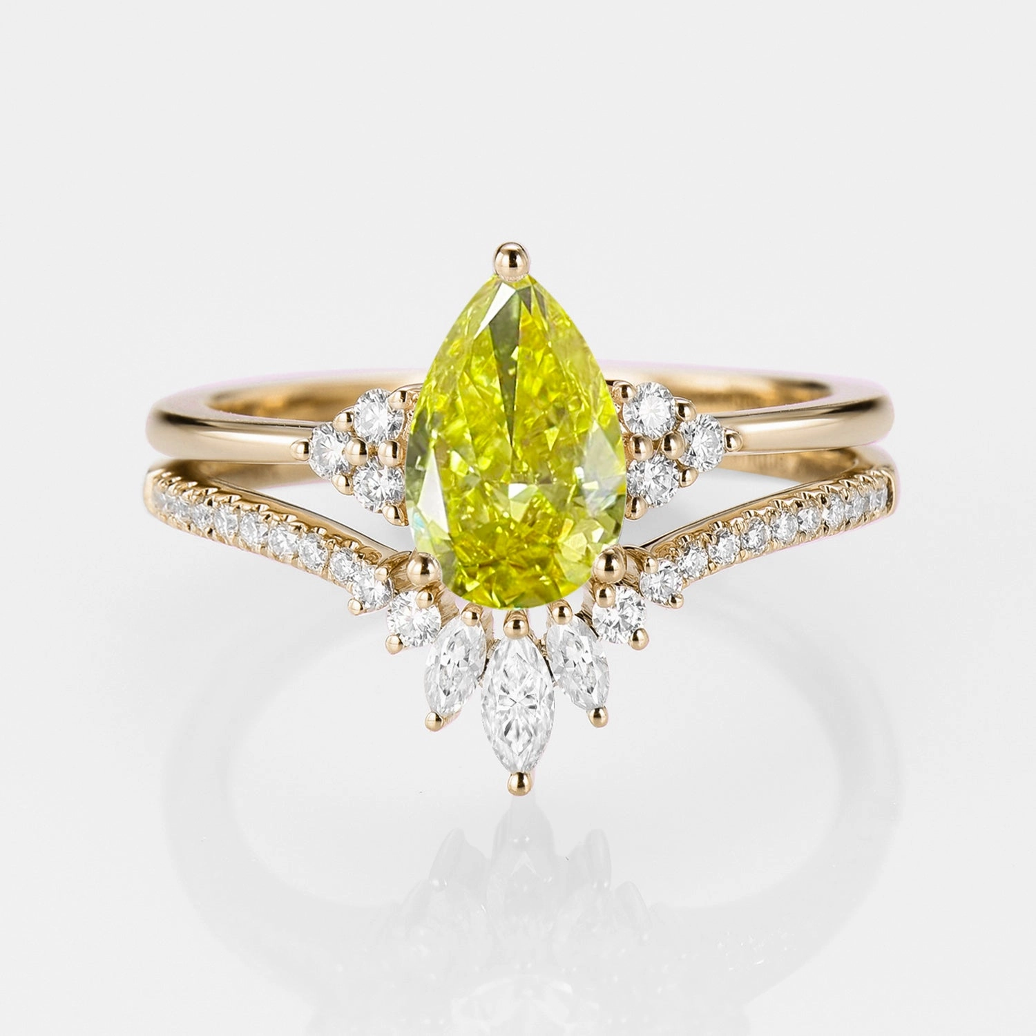 1.0ct Pear Yellow Lab Grown Diamond Vintage Ring Set 2pcs - Lydia Quality Adornment Signature Gift
