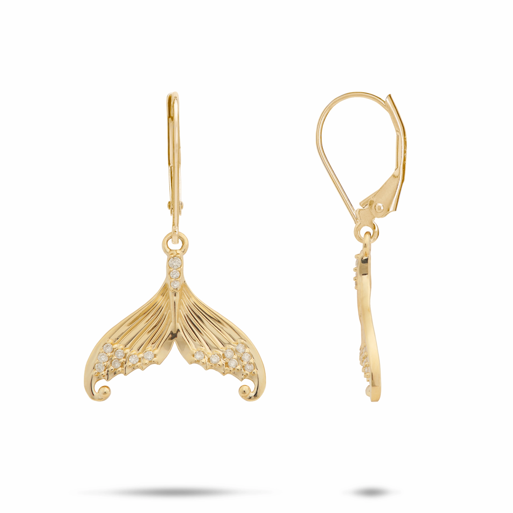 Moon & Star Mermaid Tail Earrings in Gold with Diamonds - 31mm Artistic Detail Special Touch
