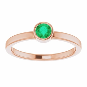 14K Rose 4 mm Natural Emerald Ring Asymmetric Balance Sentimental Article