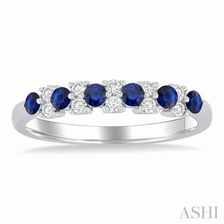 2.3 MM Sapphire and 1/5 ctw Round Cut Diamond Precious Band in 14K White Gold Low-Cost Gift Custom built