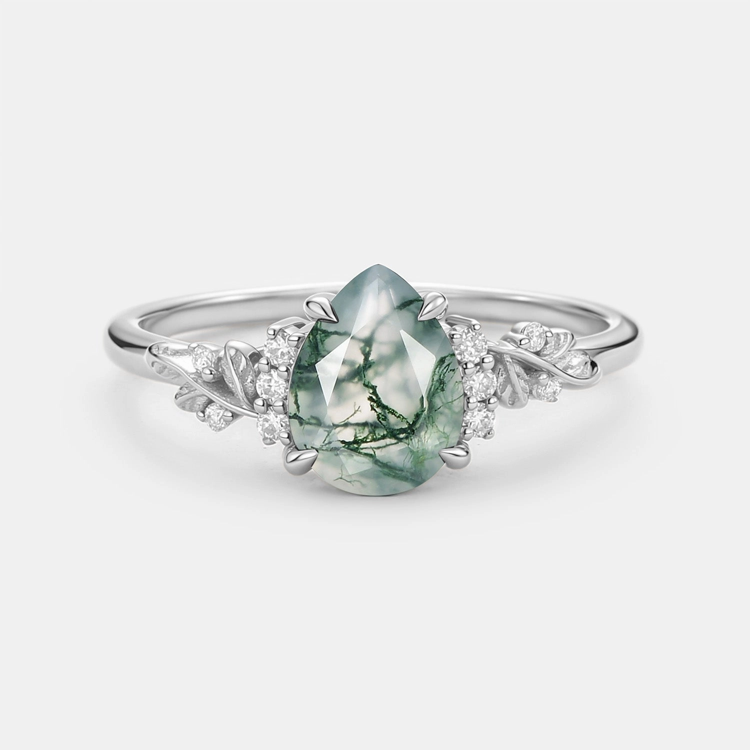 Pear Cut Moss Agate Leaf Engagement Ring - Verdant Simple Product Quality Adornment