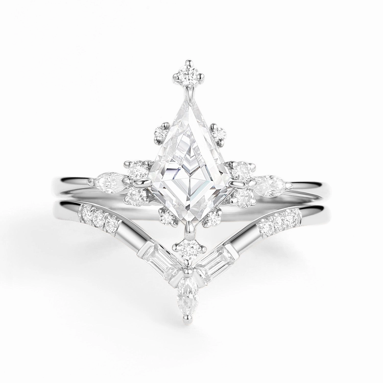 Unique Moissanite Star Kite Engagement Ring Set 2pcs - Isla Trendy Adornment Creative Work