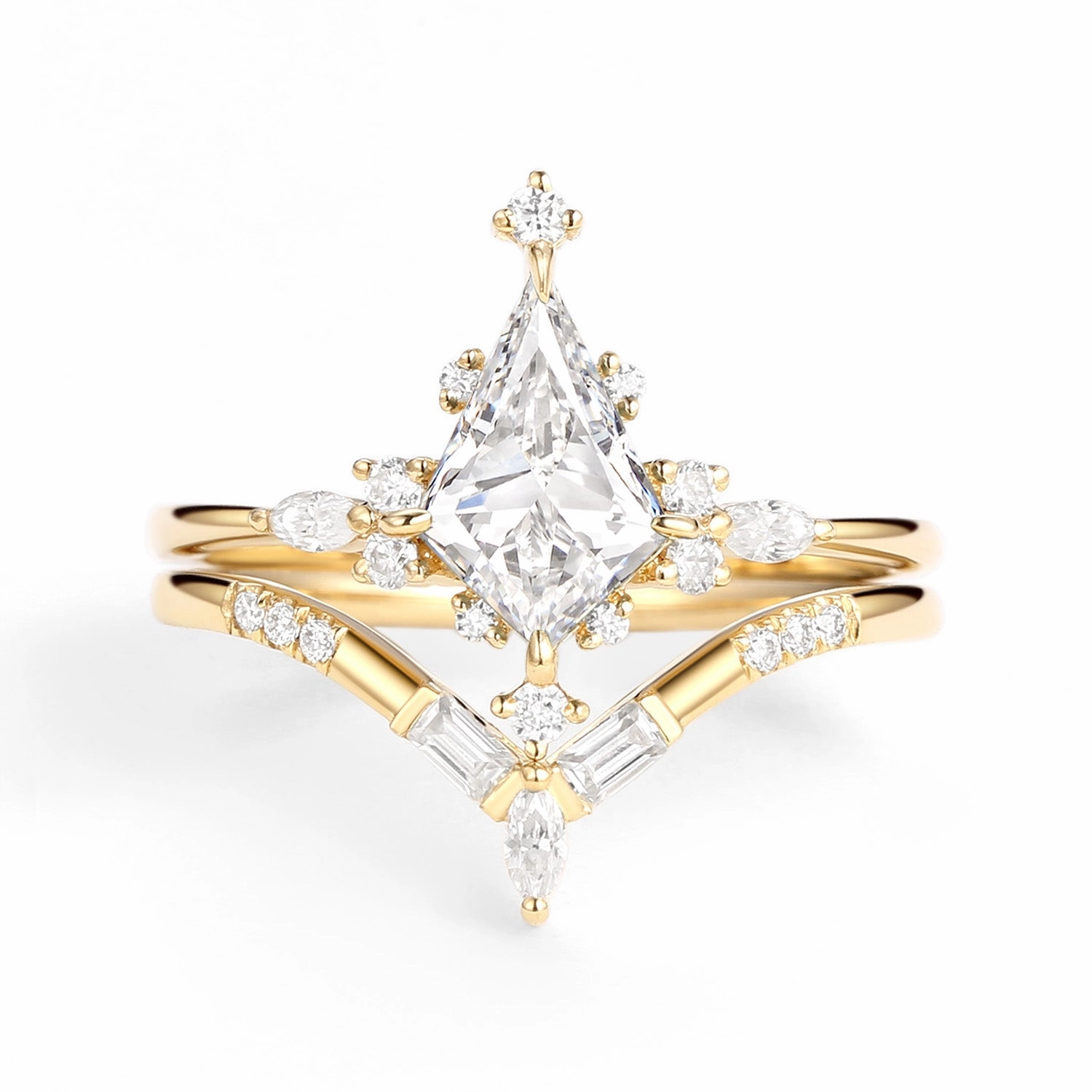 Unique Moissanite Star Kite Engagement Ring Set 2pcs - Isla Starry Look Formal Set