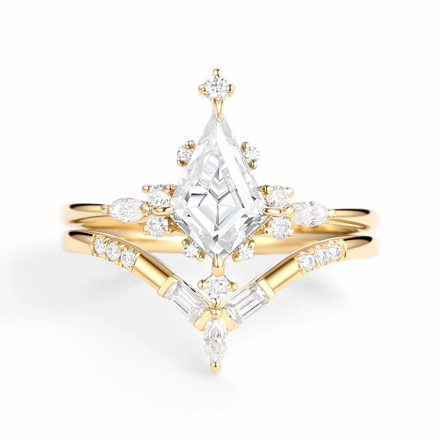 Unique Moissanite Star Kite Engagement Ring Set 2pcs - Isla Luxury Balance