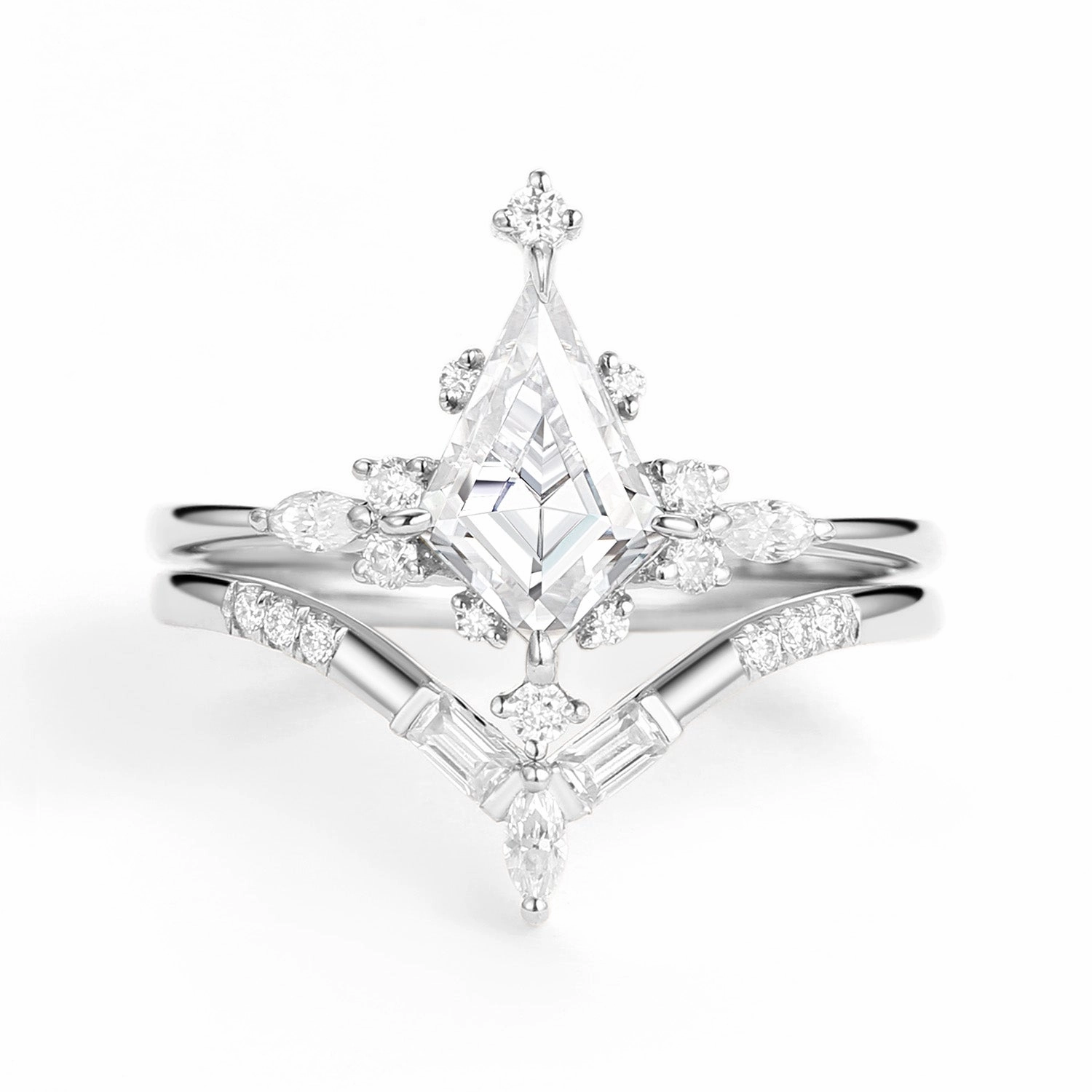 Unique Moissanite Star Kite Engagement Ring Set 2pcs - Isla Festive Touch