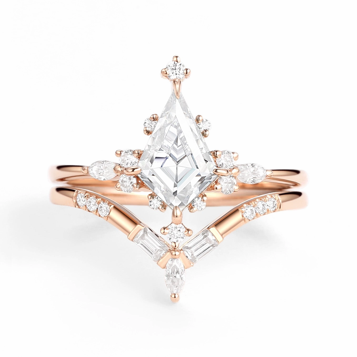 Opulent Gem Cocktail Hour Unique Moissanite Star Kite Engagement Ring Set 2pcs - Isla