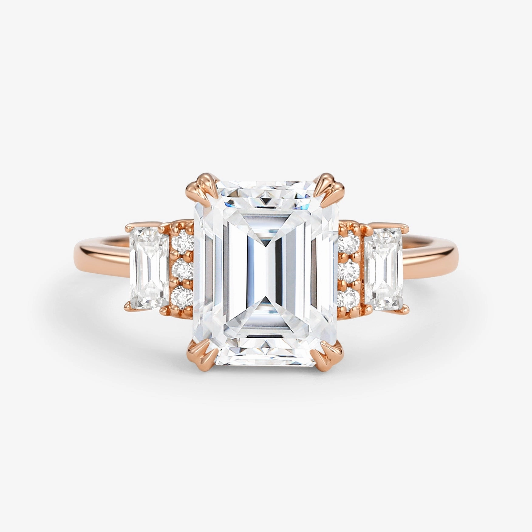 Exquisite work Stylish Memento Emerald Cut Moissanite Classic Yellow Gold Engagement Ring