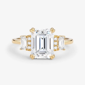 Vibrant color Glittering Details Emerald Cut Moissanite Classic Yellow Gold Engagement Ring