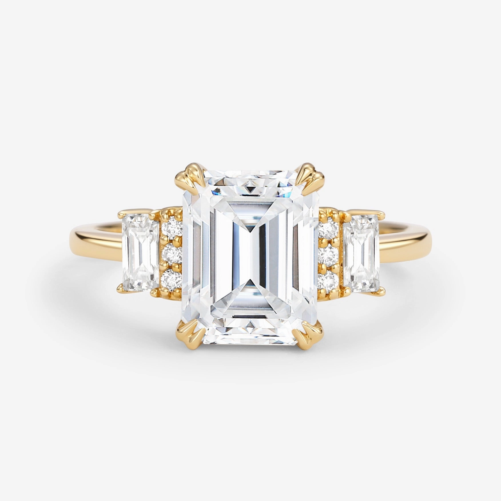 Emerald Cut Moissanite Classic Yellow Gold Engagement Ring Chic piece