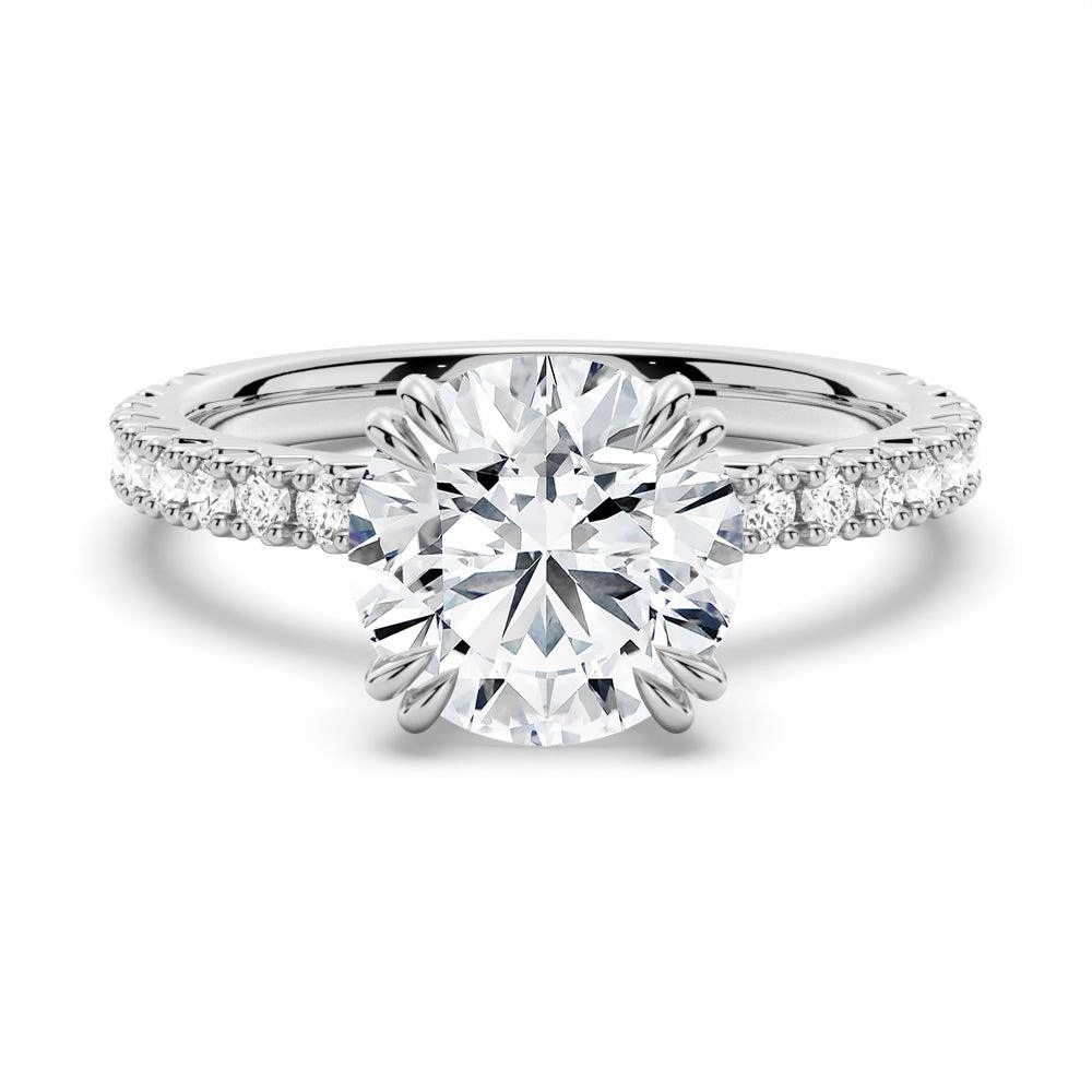 Moissanite Engagement Ring Solitaire With Pav?? Accents Glowing Detail