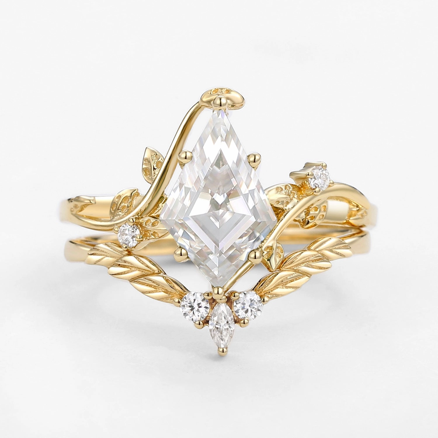 Moissanite Kite Cut Vine Engagement Ring Set 2pcs - Twigs Artistic Form Lifestyle Fit
