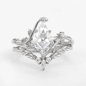 Moissanite Kite Cut Vine Engagement Ring Set 2pcs - Twigs Soft Spark