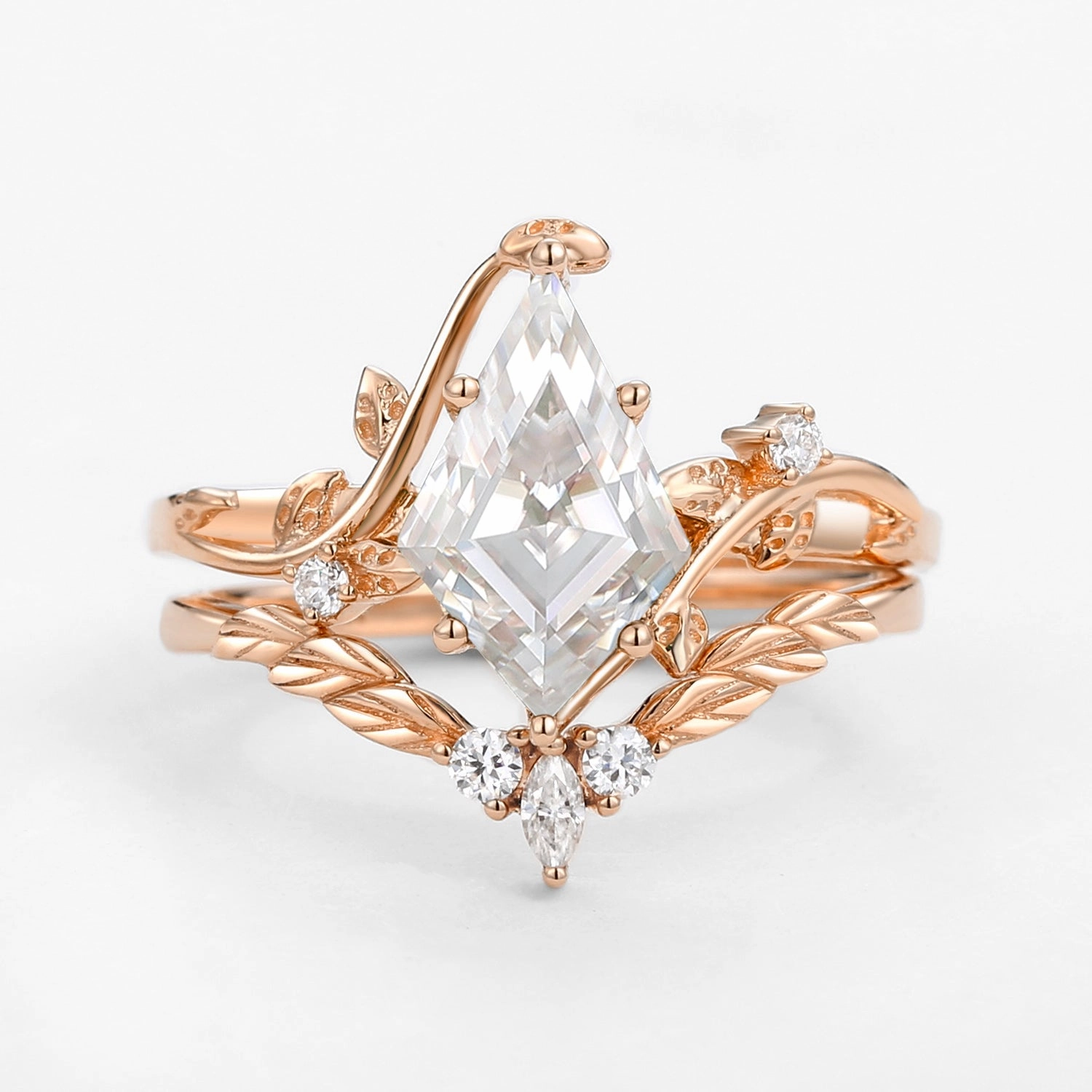 Moissanite Kite Cut Vine Engagement Ring Set 2pcs - Twigs Chic Finish prom night