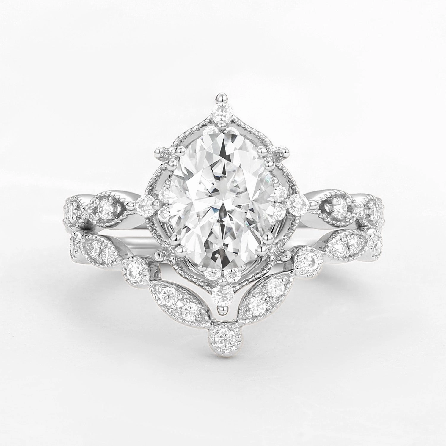Moissanite Signature Vintage Inspired Ring Set 2pcs Evening Glam