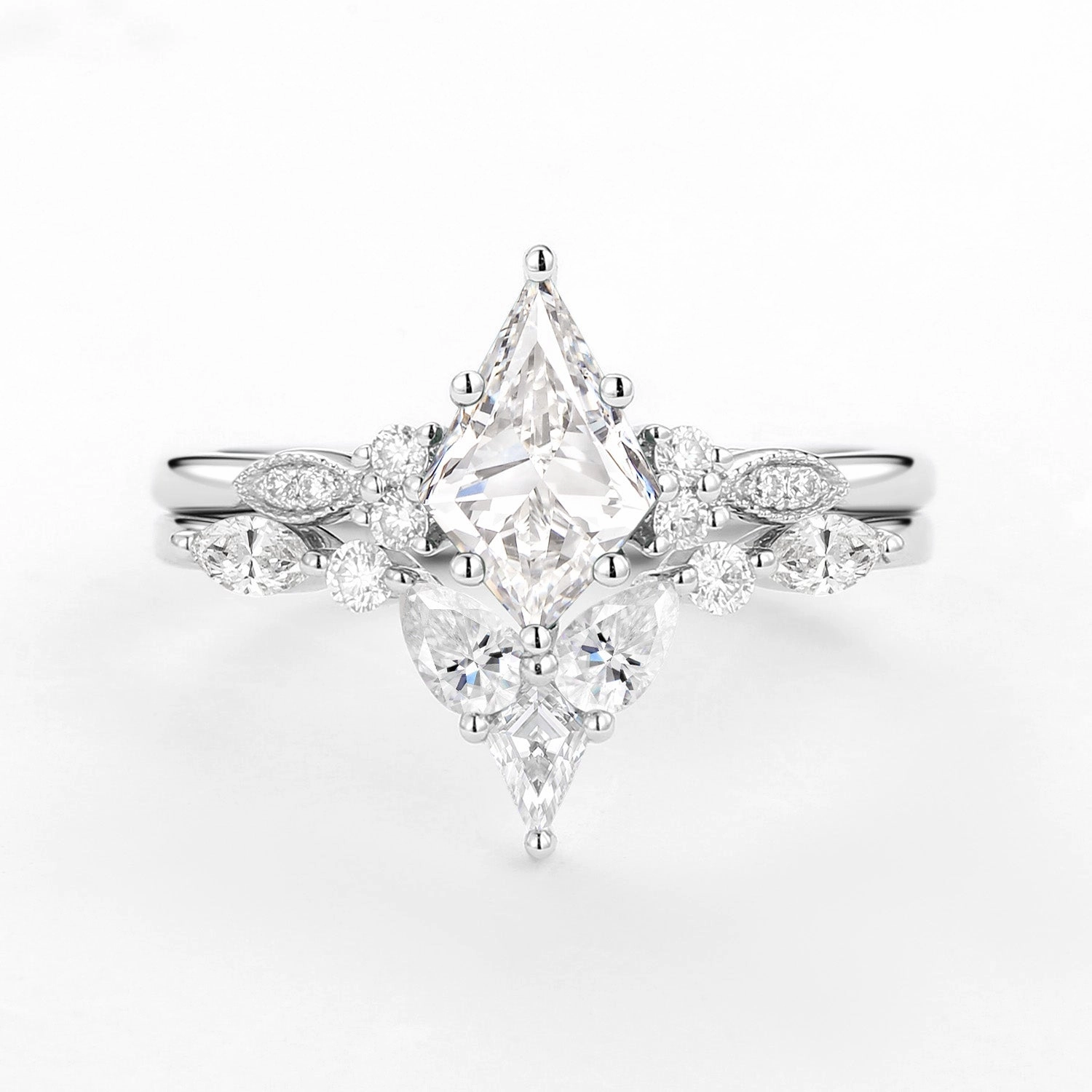 Moissanite White Gold Engagement Ring Set 2pcs Trend Accent