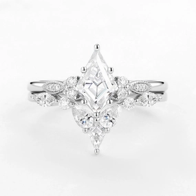 Classic Spark Moissanite White Gold Engagement Ring Set 2pcs