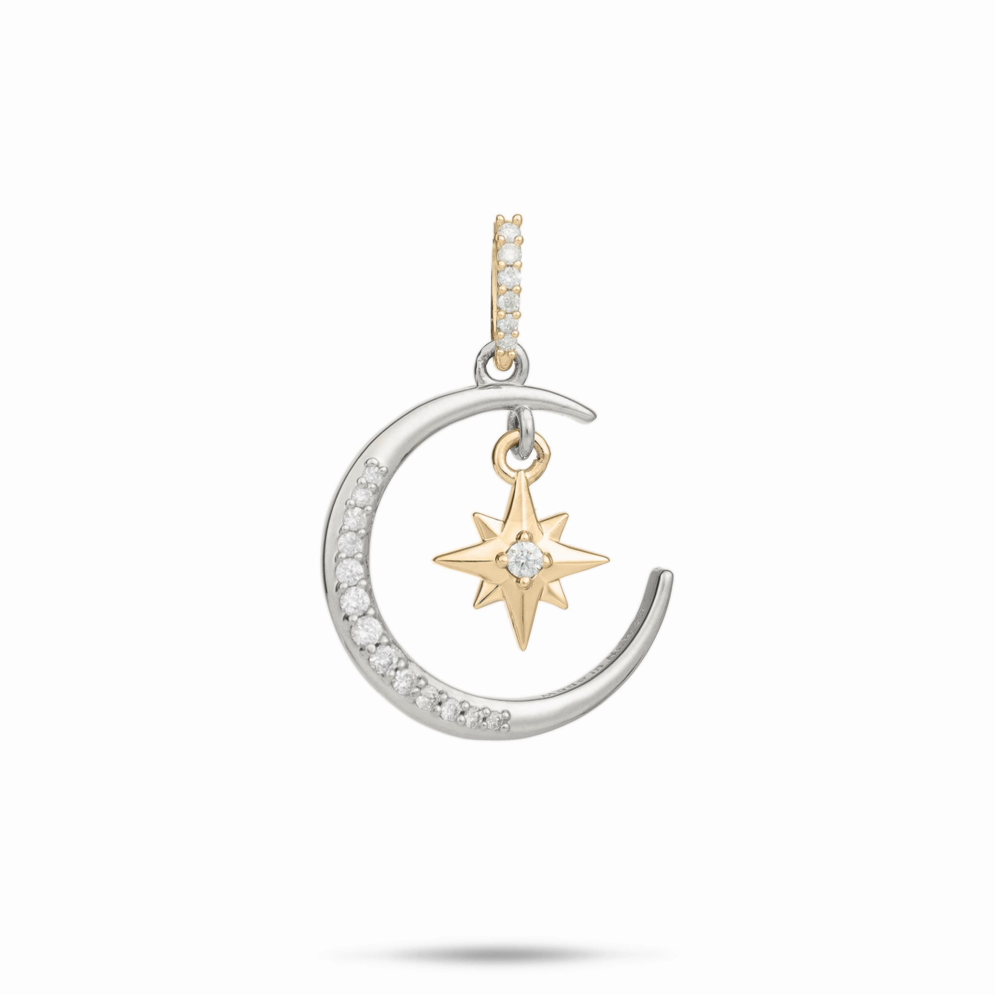 Moon & Star Mermaid Pendant in Two Tone Gold with Diamonds - 19.5mm Stylish Highlight