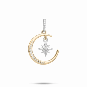 Moon & Star Mermaid Pendant in Two Tone Gold with Diamonds - 19.5mm Vogue Accent Stylish Touch