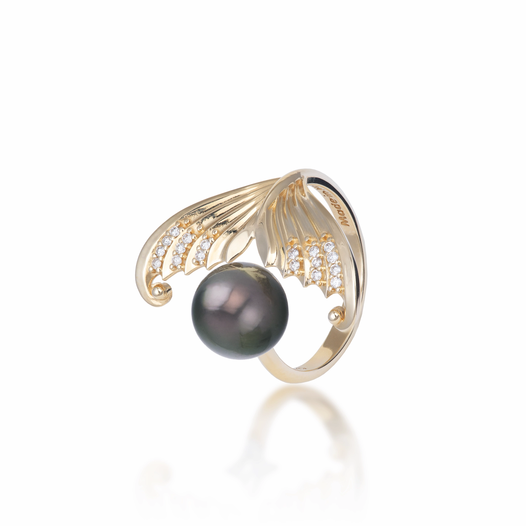 Moon Mermaid Tahitian Black Pearl Ring in Gold with Diamonds - 9-10mm Bridesmaid Gift Radiant Jewelry