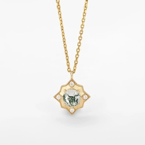 Weekend Gift Moss Agate & Moissanite Snowflake Vintage Necklace