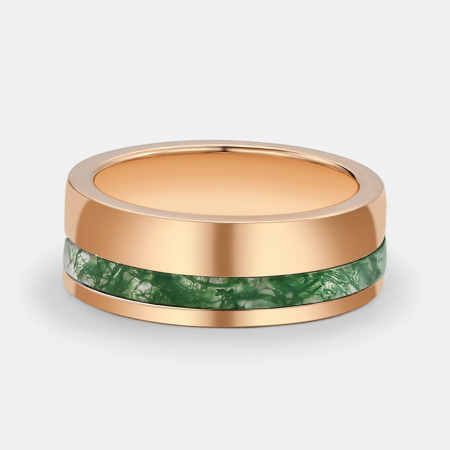 Simple Luxe Moss Agate Minimalist Inlay Couple Men's Wedding Band