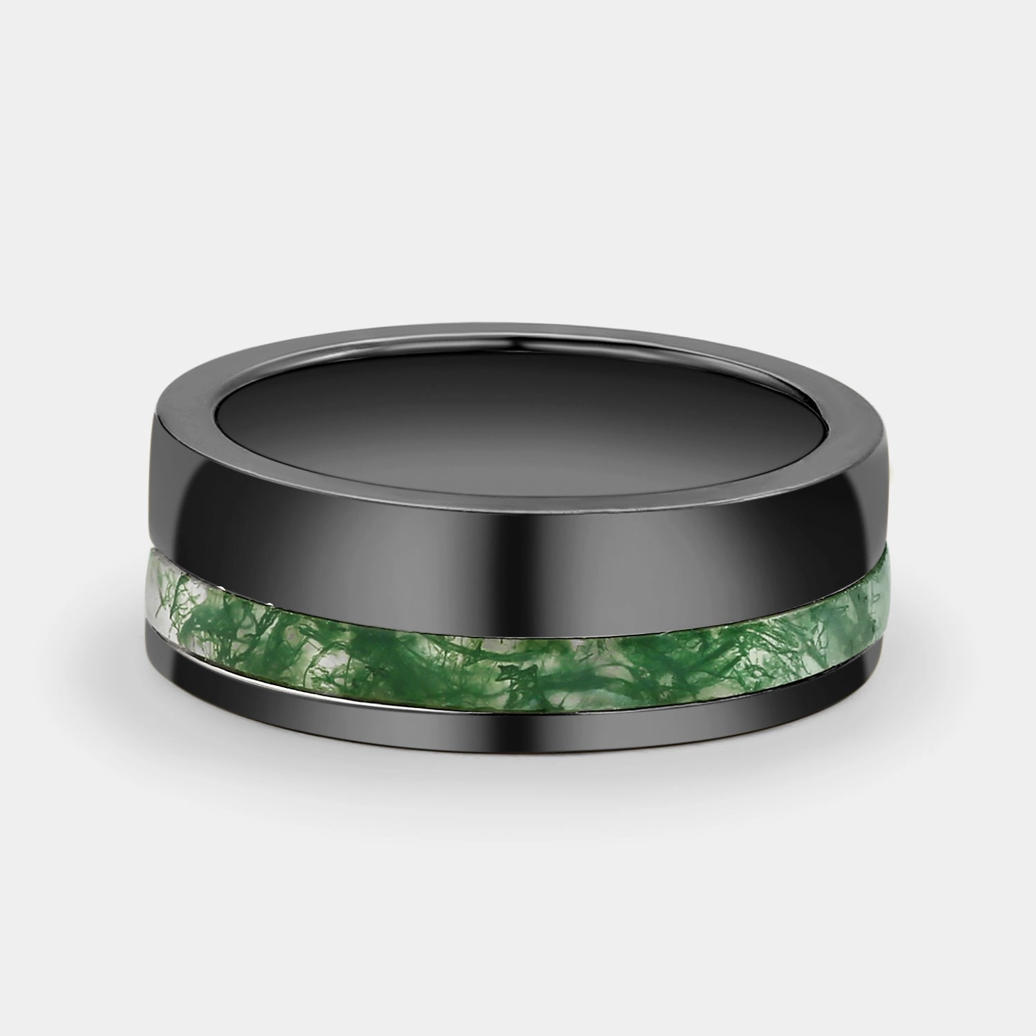 exquisite design Glamorous touch Moss Agate Minimalist Inlay Couple Men's Wedding Band