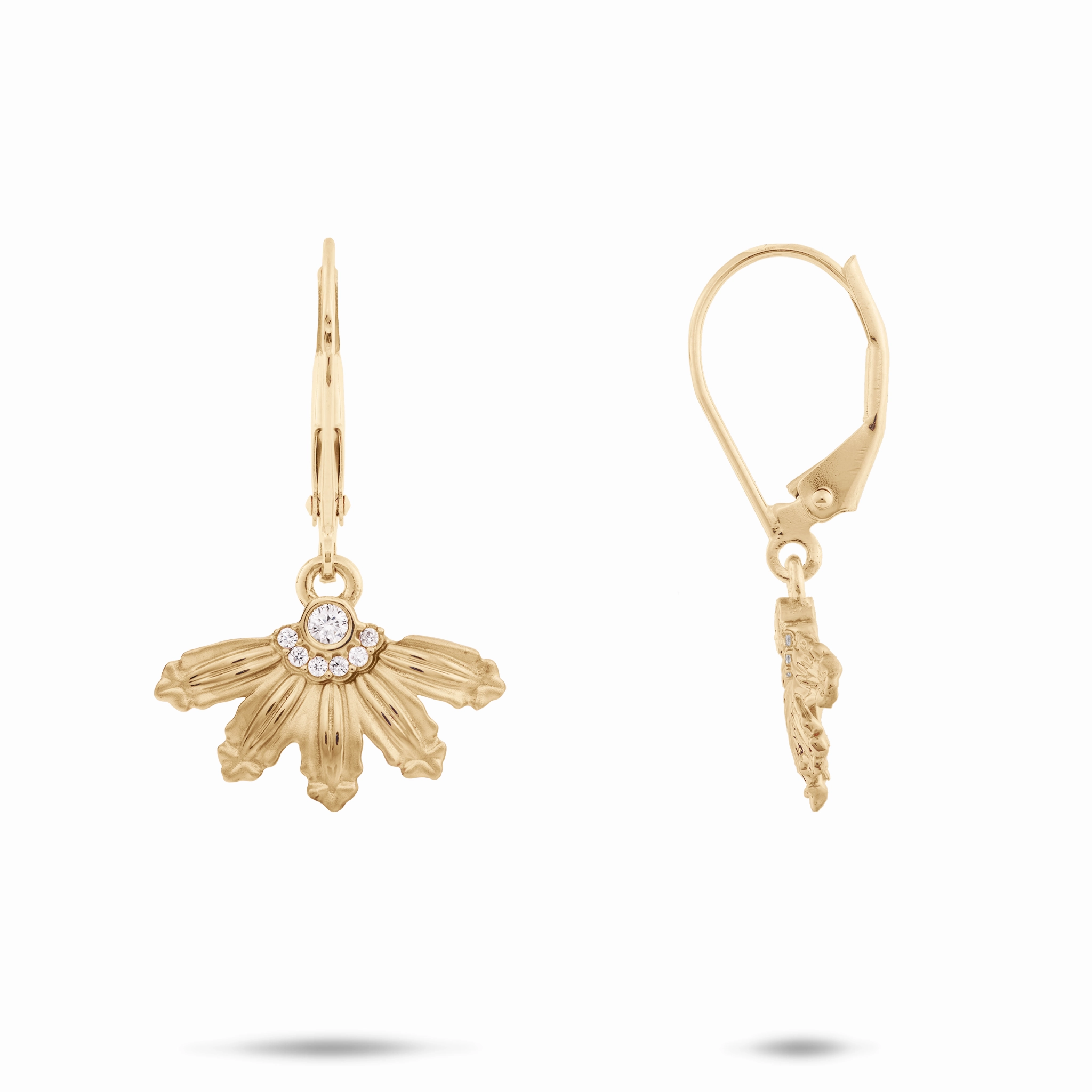 Shiny Finish Glam Set Mountain Naupaka Earrings in Gold with Diamonds - 10mm
