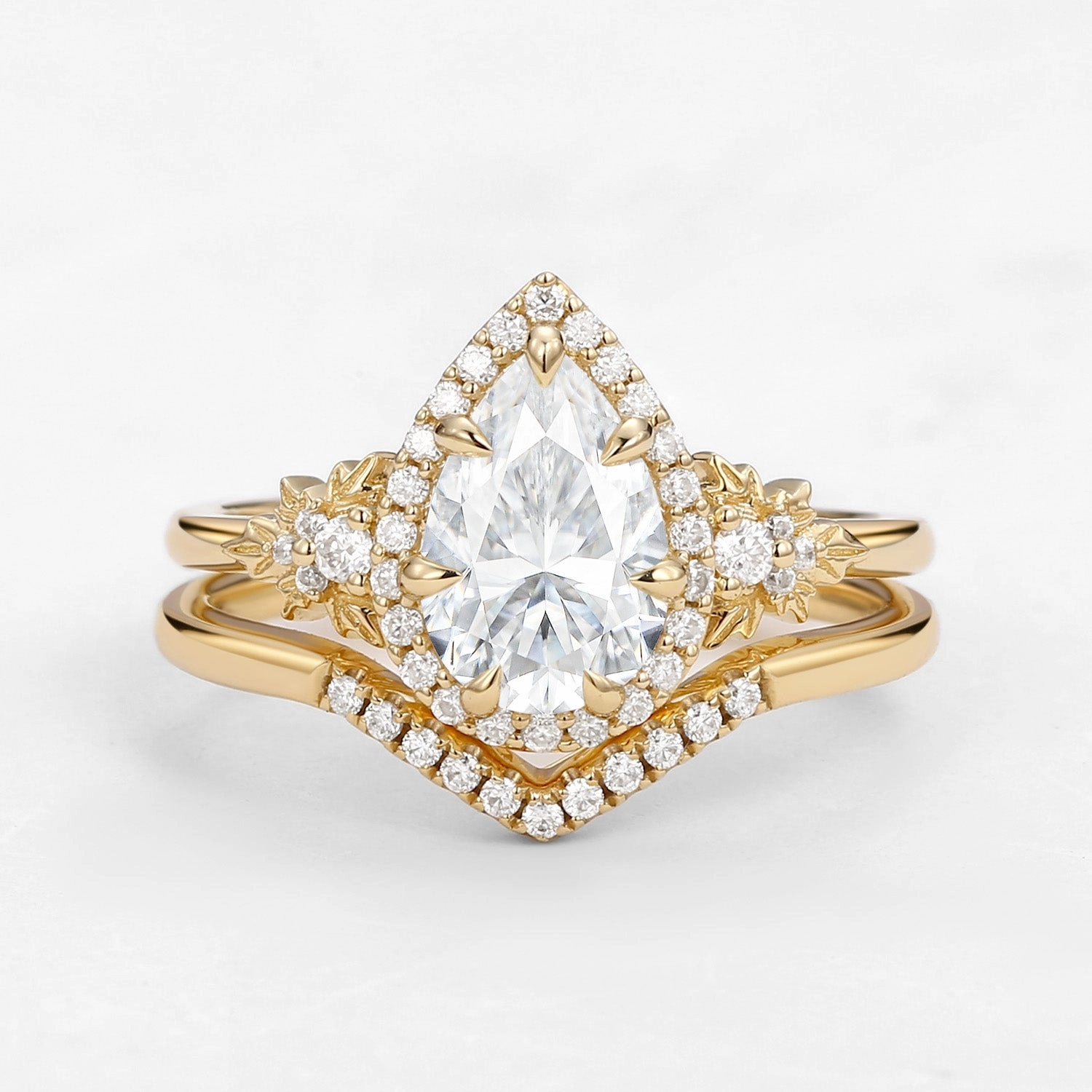 Style Match Distinct Style 1.5ct Pear Moissanite Maple Leafy Halo Infinity Ring Set 2pcs - Tara