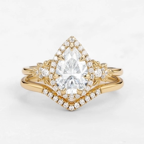 Style Match Distinct Style 1.5ct Pear Moissanite Maple Leafy Halo Infinity Ring Set 2pcs - Tara