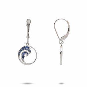 Nalu Earrings in White Gold with Blue Sapphires - 12mm Feminine Accent Wedding Ready