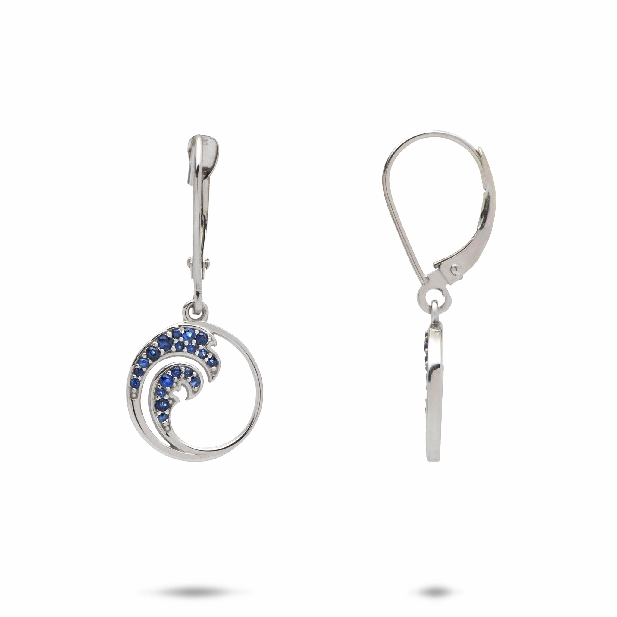 Nalu Earrings in White Gold with Blue Sapphires - 12mm Classy Accent Precious Shine