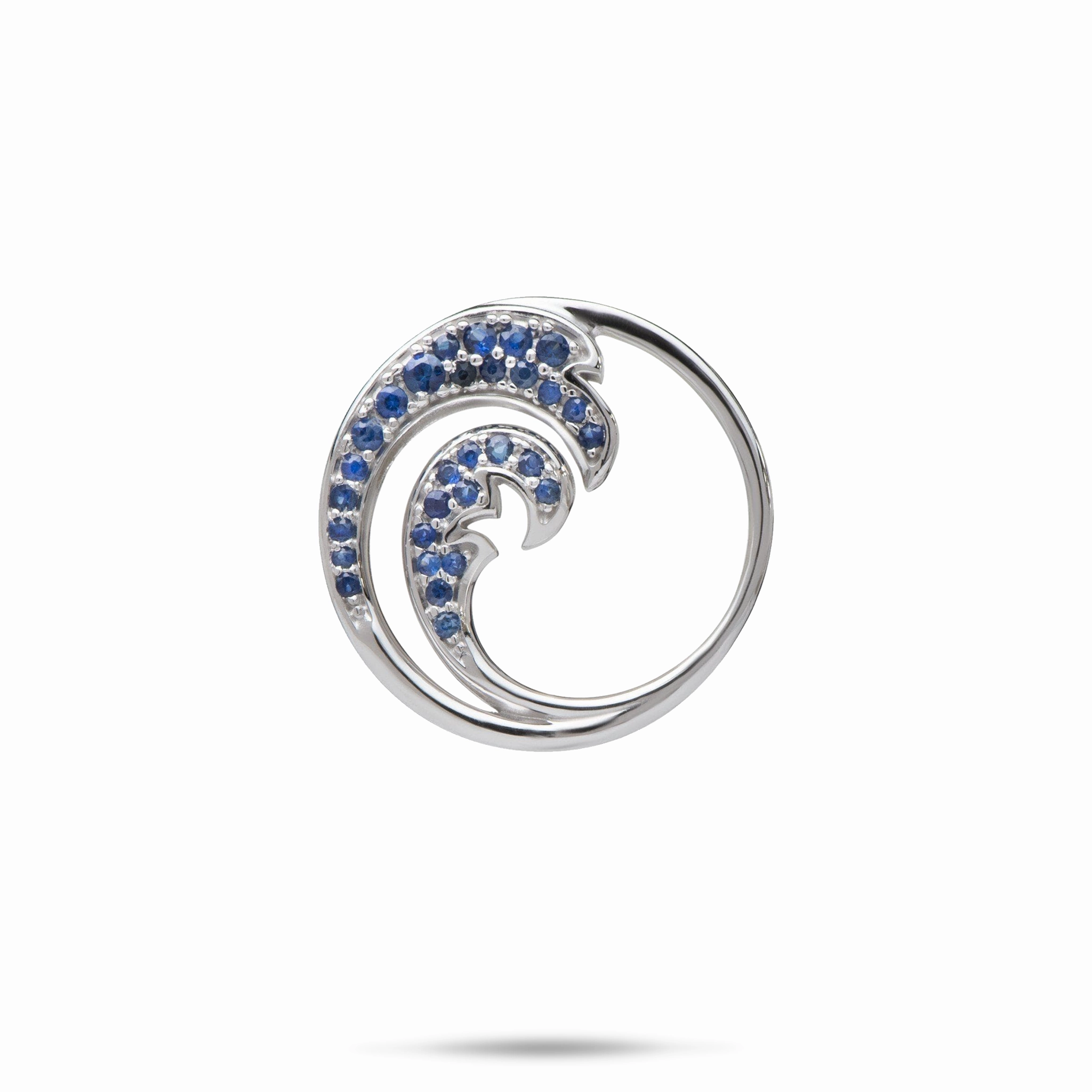 Nalu Pendant in White Gold with Blue Sapphires - 22mm Gloss Edge Stylish Gift