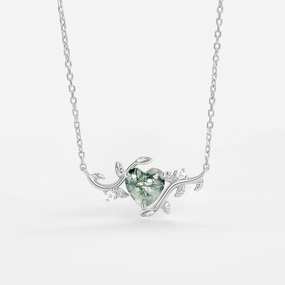 Refined Detail Natural Inspired Heart Moss Agate Leafy Necklace - Willow
