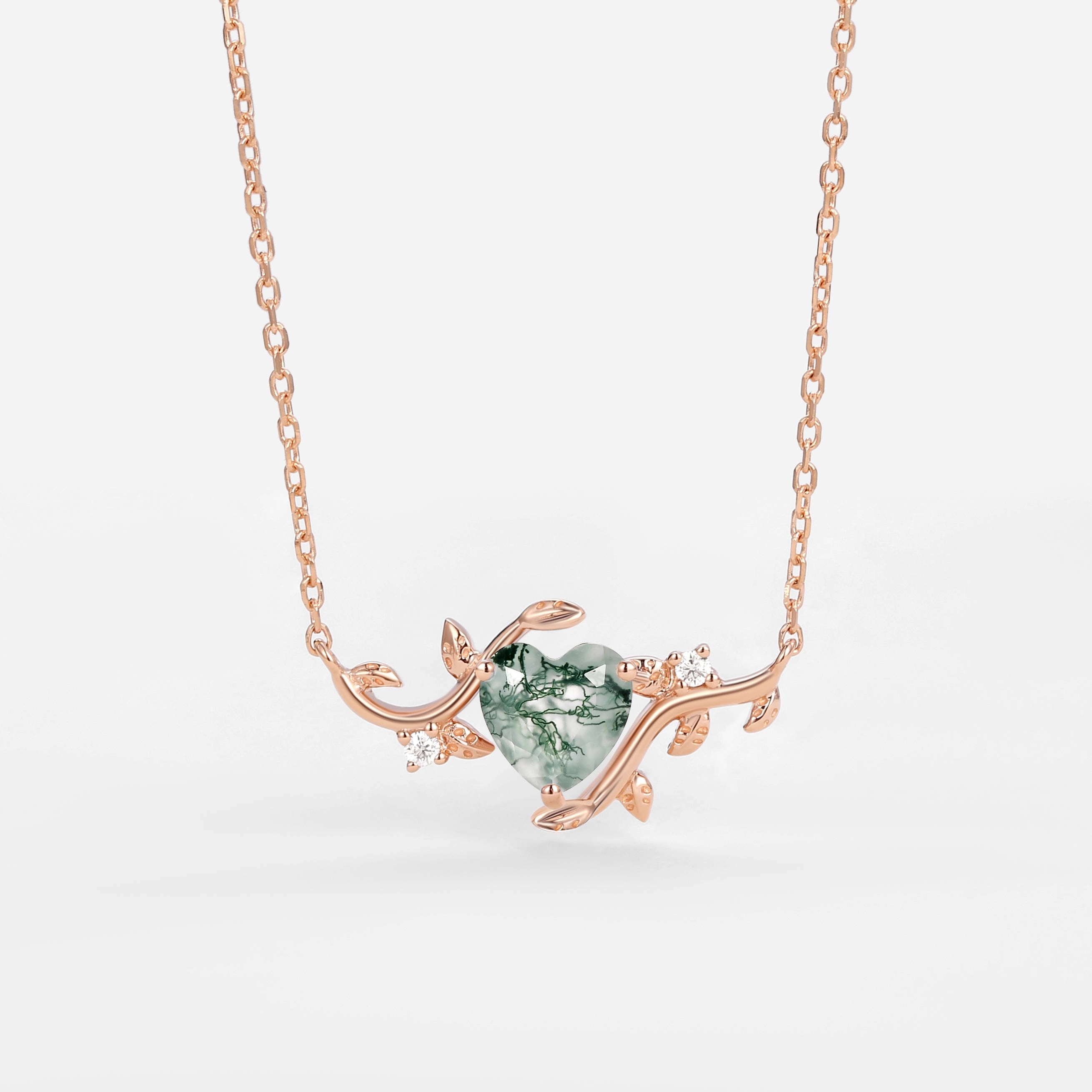 Natural Inspired Heart Moss Agate Leafy Necklace - Willow Active Accent Timeless Accessory