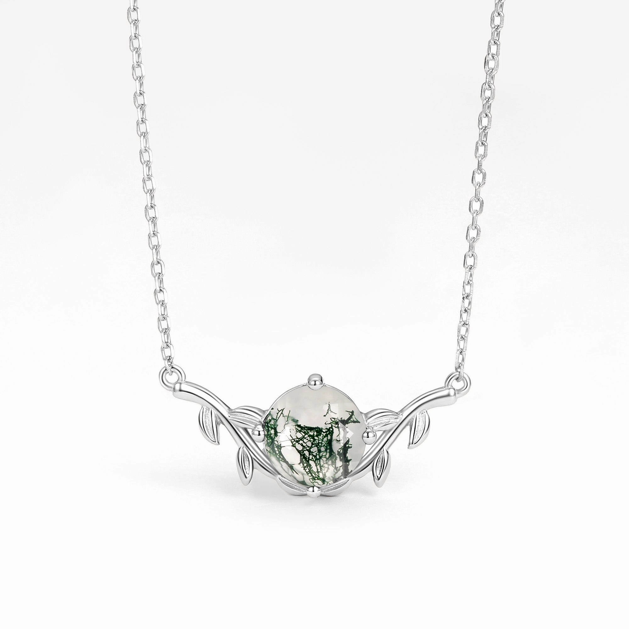 Natural Inspired Leafy Moss Agate Cute Round Necklace Presenting Adornment Sophisticated Present