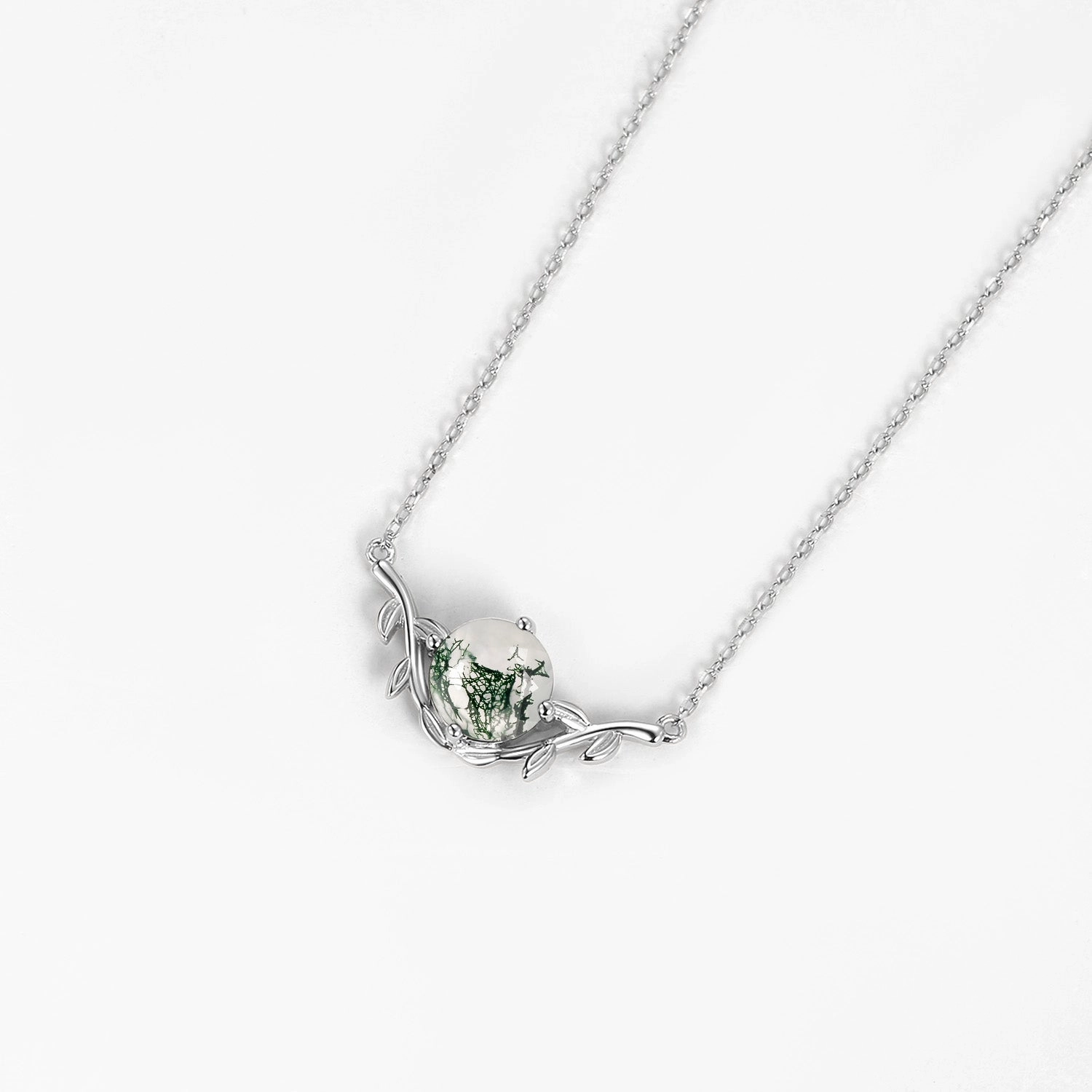 Natural Inspired Leafy Moss Agate Cute Round Necklace Weather Appropriate Jewelry