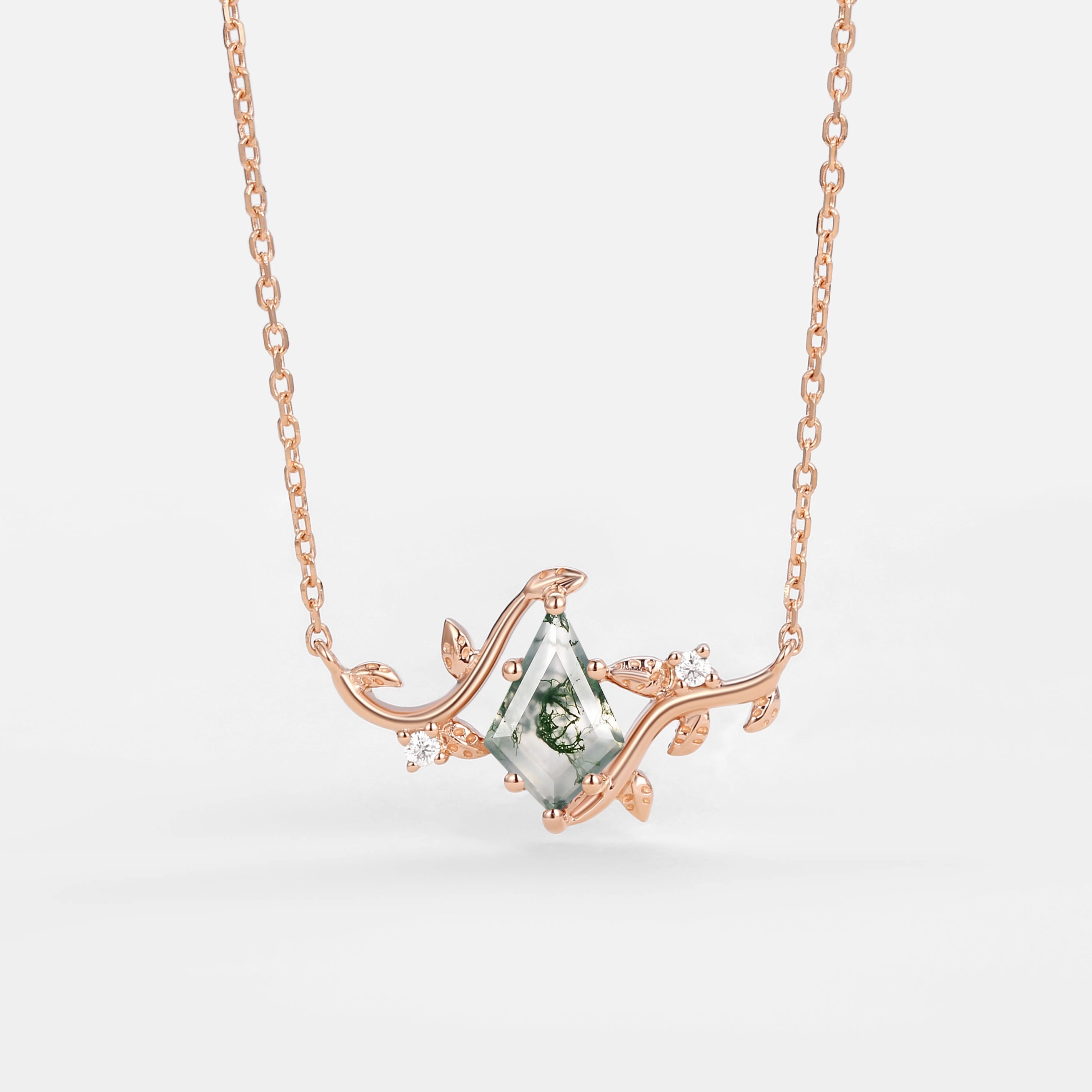 Natural Inspired Moss Agate Kite Leafy Necklace - Willow Distinctive Adornment Active Woman