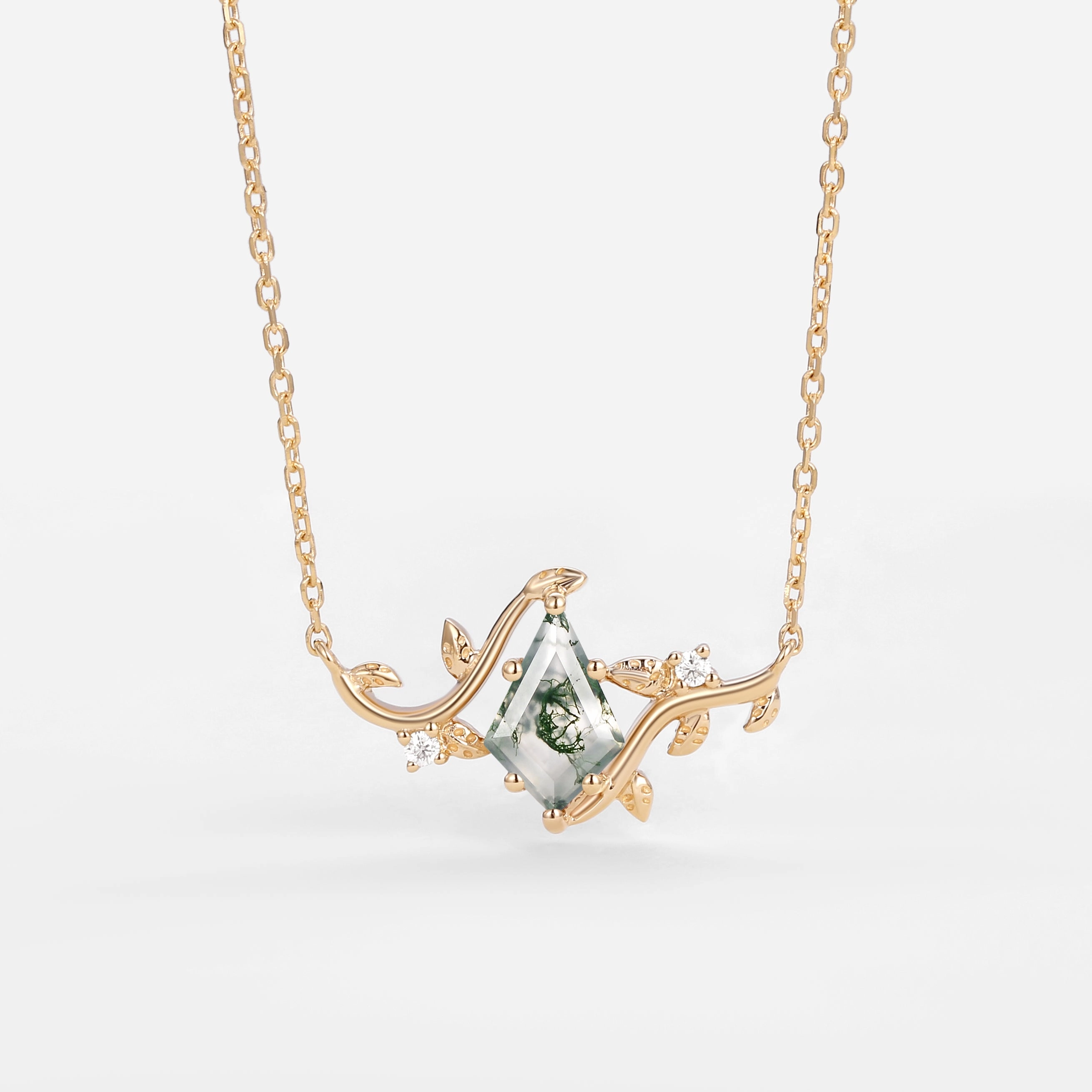 Beautiful Jewelry Natural Inspired Moss Agate Kite Leafy Necklace - Willow