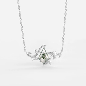 Vintage Piece Fantastic Present Natural Inspired Moss Agate Kite Leafy Necklace - Willow