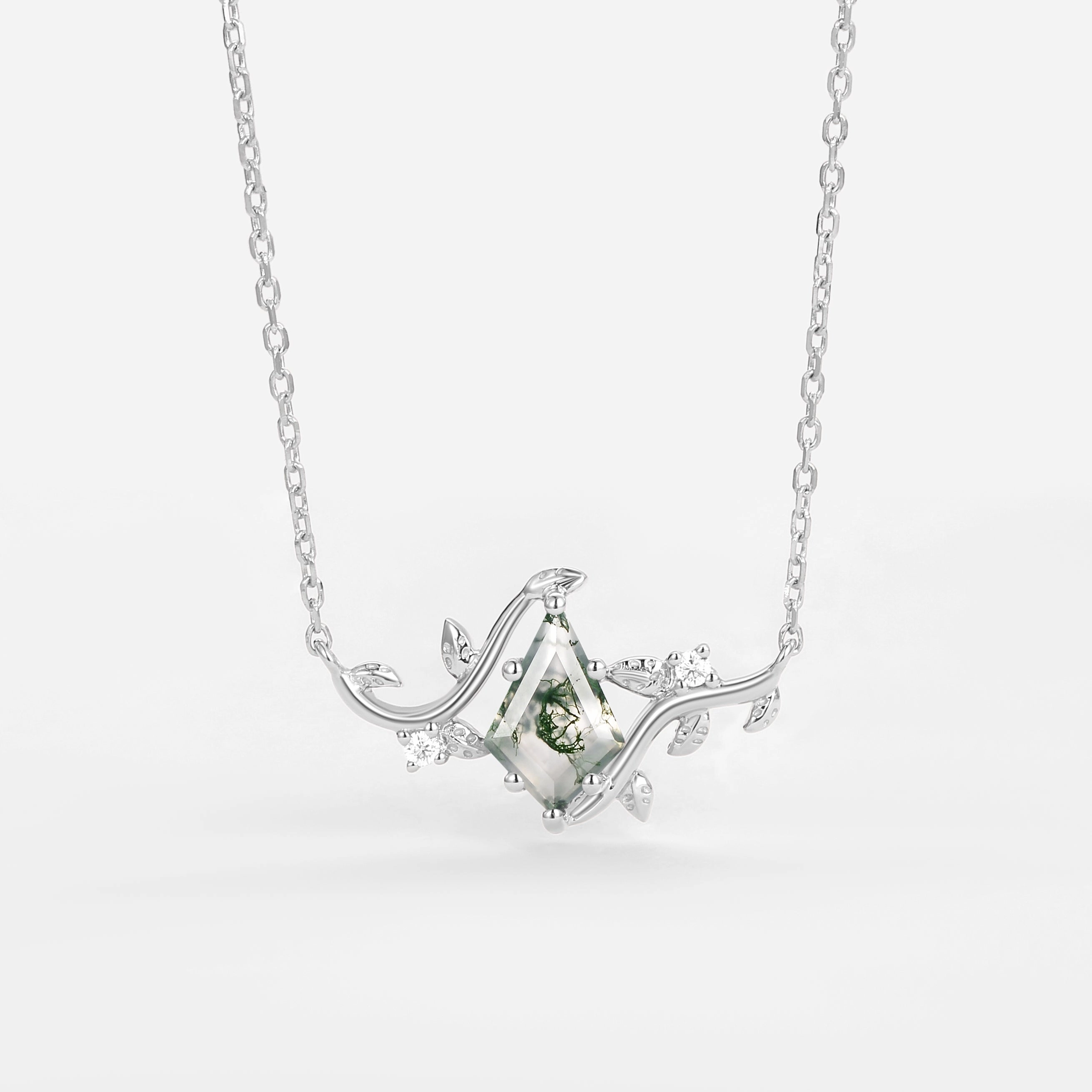Vintage Piece Fantastic Present Natural Inspired Moss Agate Kite Leafy Necklace - Willow