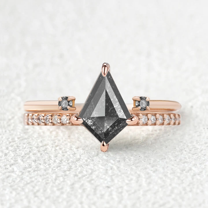 Luxury Ornament Nature Salt and Pepper Diamonds Wedding Ring Set 2pcs