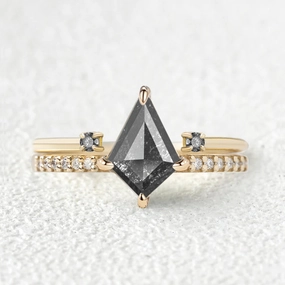 Timeless Craft Shine Classic Sparkle Nature Salt and Pepper Diamonds Wedding Ring Set 2pcs