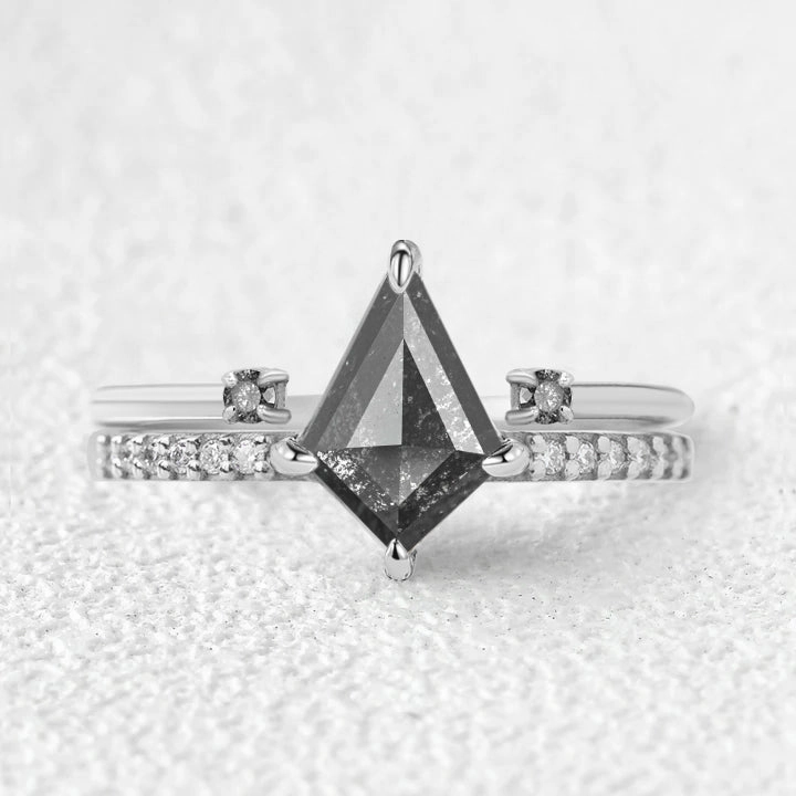 Nature Salt and Pepper Diamonds Wedding Ring Set 2pcs Daily Radiance Shining Design