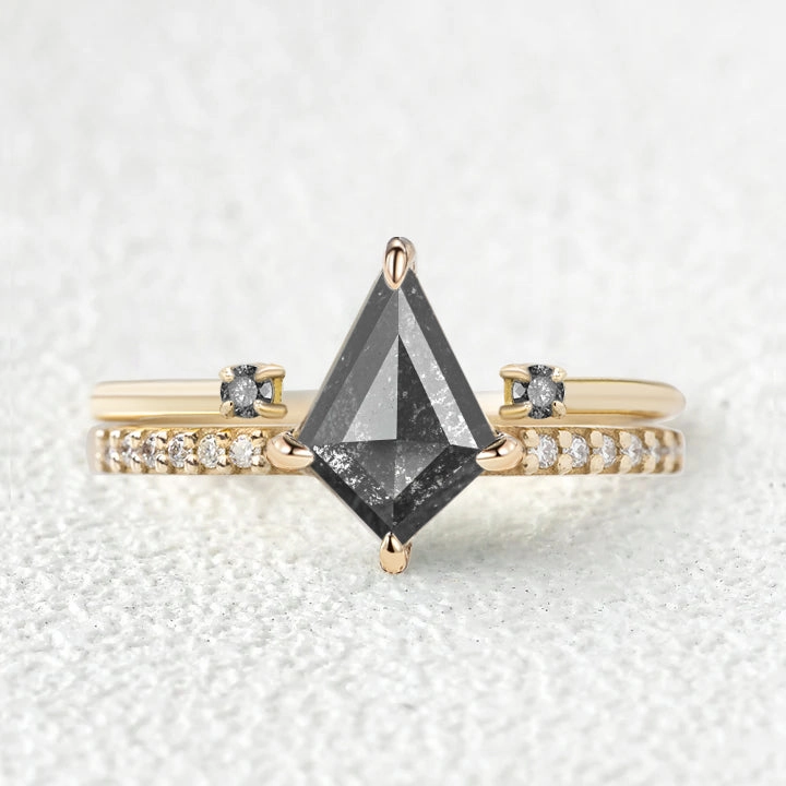 Nature Salt and Pepper Diamonds Wedding Ring Set 2pcs Excellent Symbol