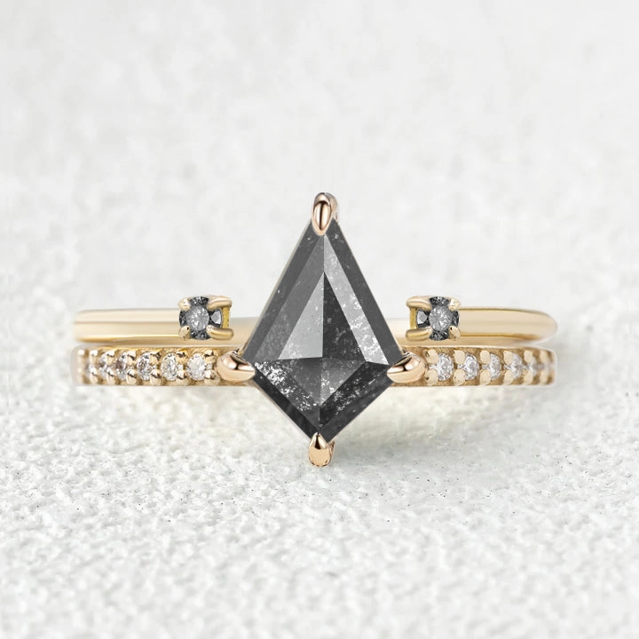 Timeless Craft Shine Classic Sparkle Nature Salt and Pepper Diamonds Wedding Ring Set 2pcs