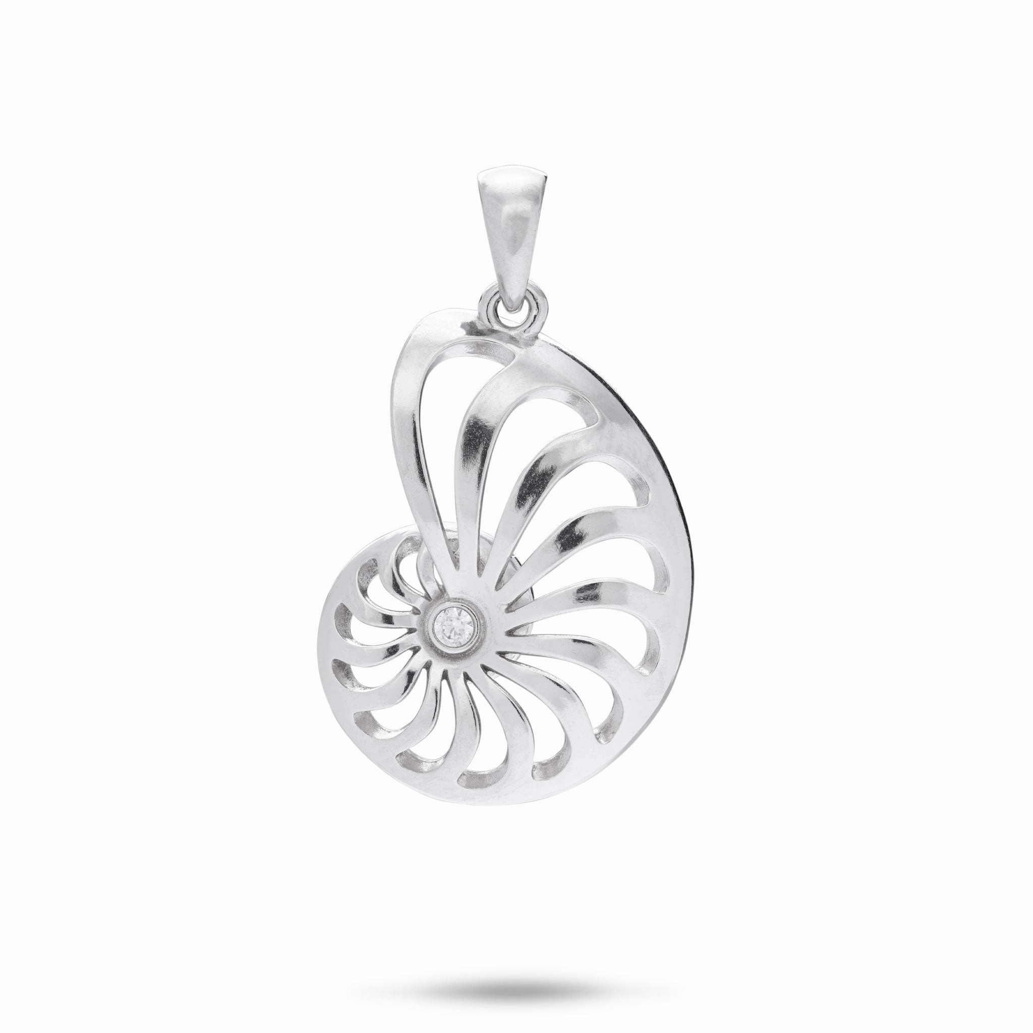 Nautilus Pendant in Sterling Silver with Cubic Zirconia - 25mm Bold Accent